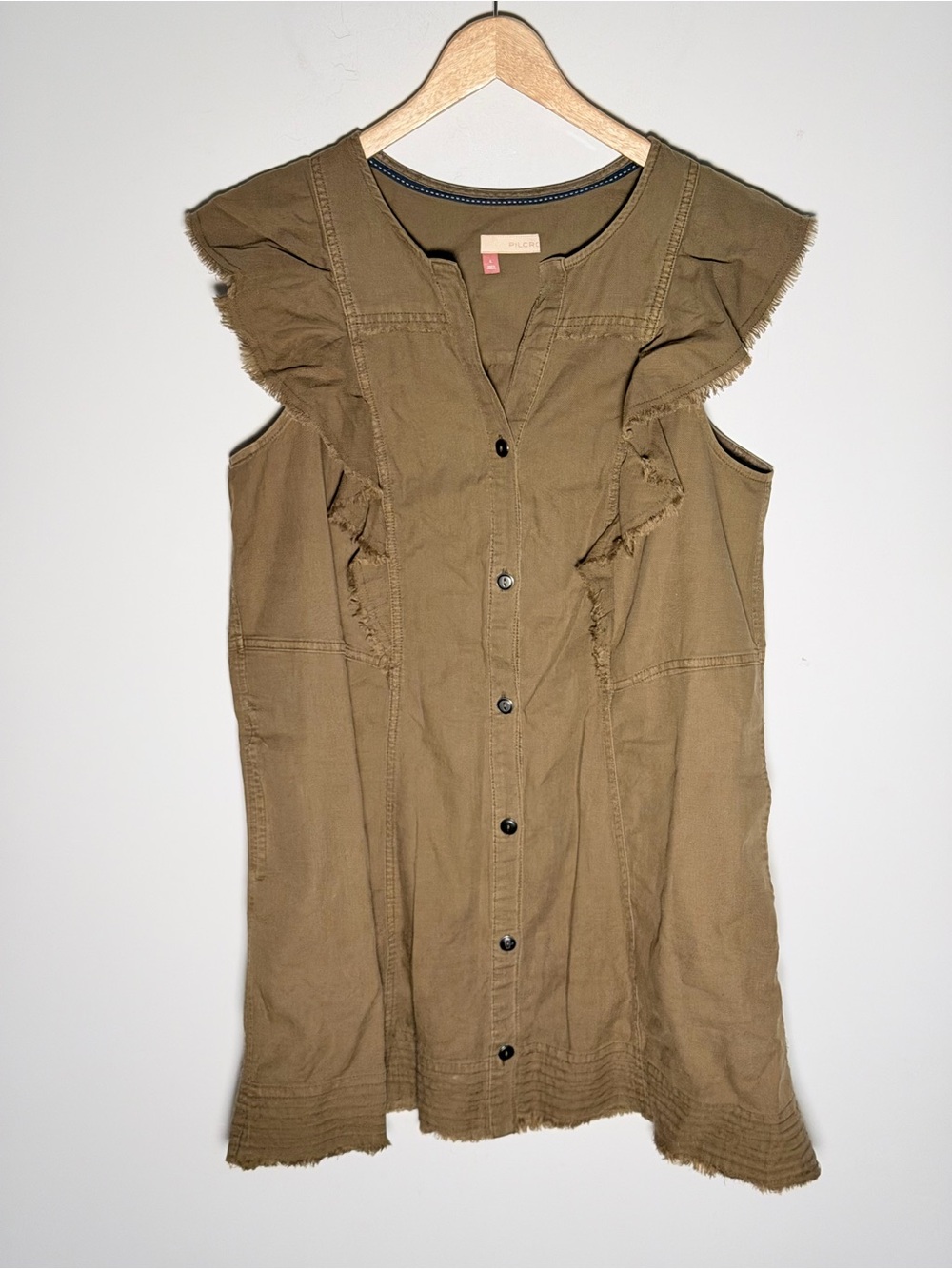 Pilcro Olive Ruffle-Sleeve Button-Front Mini Dress - Picture 5 of 15